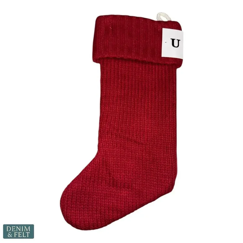 NEW Wondershop Red Knit Monogram Christmas‎ Stocking Letter U Holiday Decor